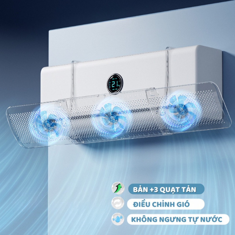 Tấm Cản Gió Máy Lạnh Trong Suốt Khuyếch Tán Bằng 3 Quạt Xoay Tránh Gió Lạnh Trực Tiếp, Lắp Đặt 1 Giây Không Đọng Nước