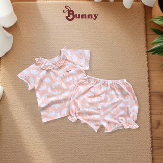 Bộ quần áo cộc tay bé gái màu vintage chất thun cotton cho bé 3-13Kg Bubbybaby-GV