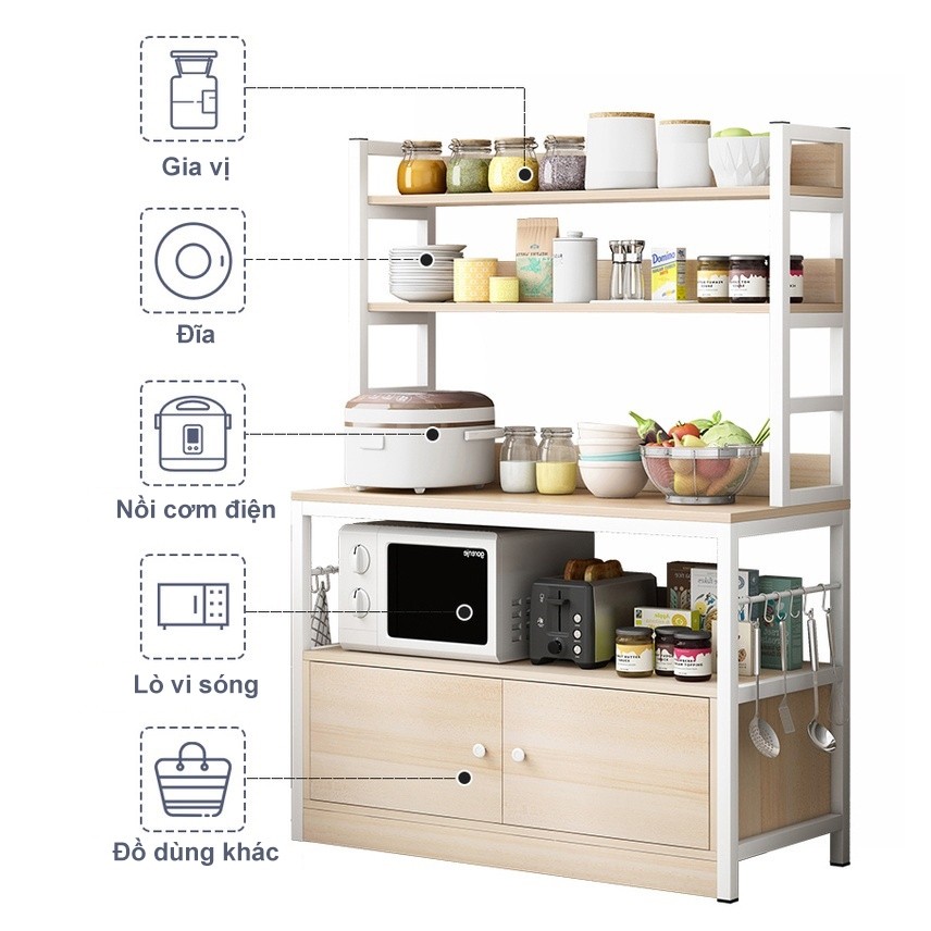 Kệ bếp Có Tủ Cao Cấp Kệ Lò Vi Sóng Đa Năng Kệ Trí Khung Sắt Năng MDF Dày Bền Vững Sang Trọng