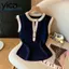 Áo vest nữ dệt kim YICA, cổ tròn slim fit, xu hướng thời trang không tay