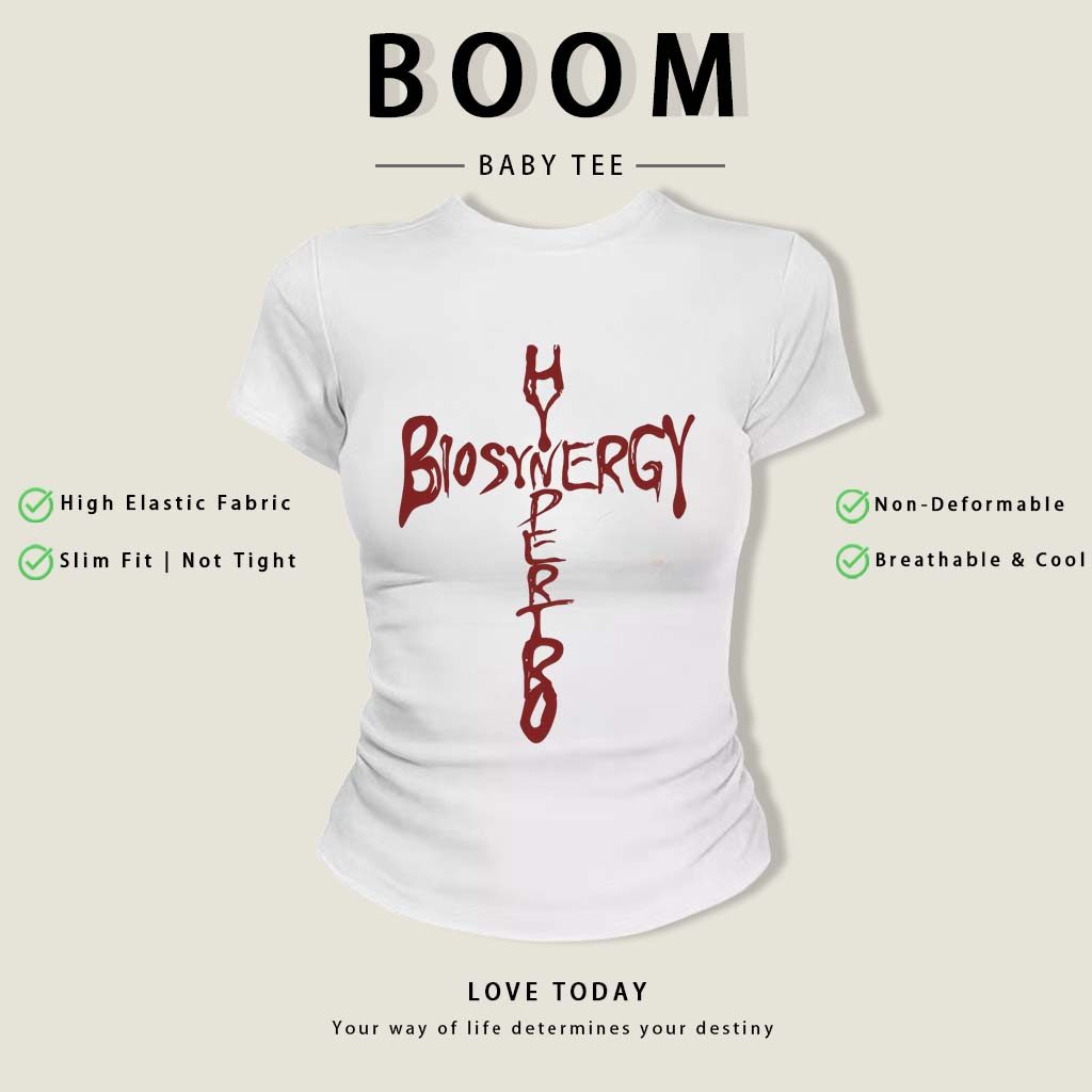 BOOM Áo Baby Tee Nữ Cotton Ôm Body-Áo Thun Ngắn Tay Y2K In Hình PhongCách Mùa Hè, Cổ Tròn Hàng Đầucách hàn quốc phongE60