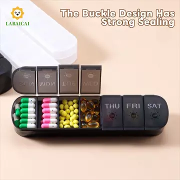 Hộp đựng thuốc Vitamin LABAICAI, Hộp đựng máy tính bảng hộp đựng thuốc hàng tuần 14 lưới 7 ngày, Hộp đựng đồ trang sức Mini có ngăn đựng thuốc chống rò rỉ Hộp chia thuốc nam / nữ