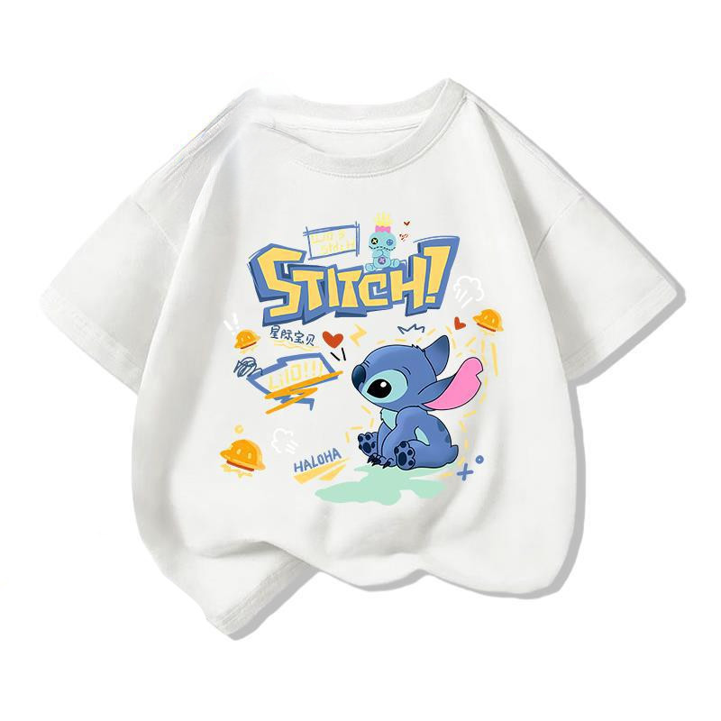 Áo thun ngắn tay 2D Stitch dành cho trẻ em Mùa hè 2026 Phim hoạt hình mới dễ thương cho bé trai và bé gái cổ tròn