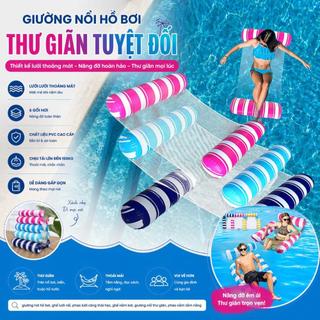 TẶNG BƠM Phao Bơi đa Năng Ghế Nằm Võng Gấp Gọn Cho Người Lớn Dùng Hồ Bơi Biển
