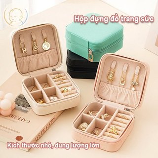Hộp Đựng Trang Sức Di Động Da PU Nhung Lót Mini Du Lịch Nhẫn Bông Tai Vòng Cổ Người Tổ Chức