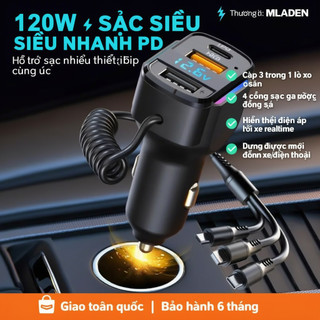 Bộ sạc ô tô Cáp có thể thu vào 3 trong 1 Sạc nhanh PD30W USB Type C Màn hình điện áp LED