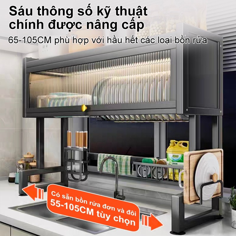 Kệ chén có thép cacbon Kệ Nắp Nhà Bếp Đa Năng Trên Bồn Rửa Giá để bát đĩa Có thể chịu được 200kg