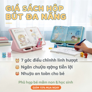Hộp đựng bút chì 3 trong 1 Giá đỡ sách có thể điều chỉnh 7 góc Bàn làm việc bằng nhựa Đồ dùng học tập cho trẻ em