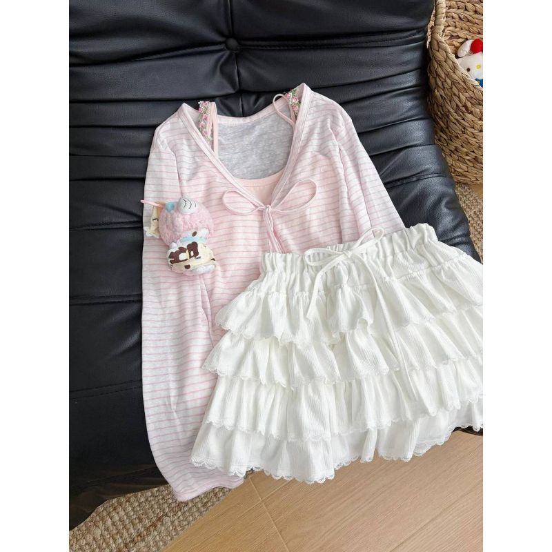 [Khuyến mãi 50%] Bộ Áo Cardigan Sọc Caro và Áo Sơ Mi Màu Hồng Ngọt Ngào, Chống Nắng, Phù Hợp Mùa Hè
