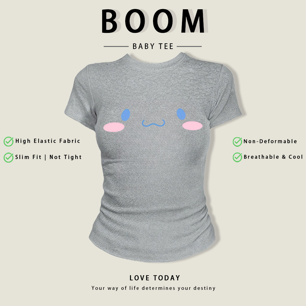 BOOM Áo Baby Tee Nữ Cotton Ôm Body-Áo Thun Ngắn Tay Y2K In Hình PhongCách Mùa Hè, Cổ Tròn Hàng Đầucách hàn quốc phongR05