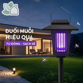 Đèn bẫy muỗi năng lượng mặt trời Quạt UV ngoài trời Sân vườn chống nước Ban công Màu đen im lặng