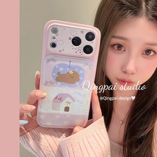Phim Hoạt Hình Dễ Thương Ngôi Nhà Màu Hồng Chó Con Da Ốp Lưng Điện Thoại iPhone 17Promax 17Pro 14 15 16 Pro Max 13 Chống Sốc Nữ Điện Thoại Di Động