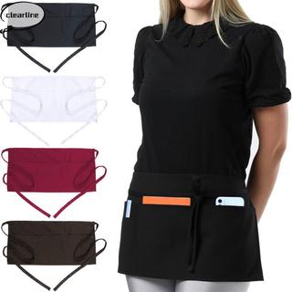 CLEARLINE Nửa Tạp Dề, Polyester 3 Túi Tạp Dề Eo, Thời Trang Unisex Bồi Bàn Nửa Eo Tạp Dề Làm Tóc
