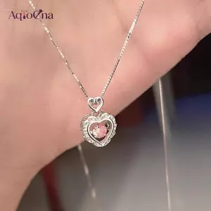 Mặt dây chuyền màu hồng pha lê hình trái tim với kim cương bling - Quà tặng sang trọng cho cô ấy