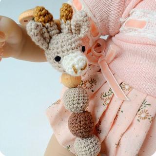 JKDESIGN  Bé Núm Vú Giả Kẹp Hoạt Hình Động Vật Mọc Răng Đồ Chơi Gỗ Sọc Có Túi Bảo Quản Dây Xích Đậu Nành