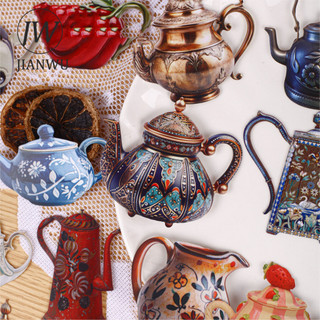 JIANWU Ấm Trà Series Vintage Baroque Phong Cảnh Chất Liệu Cắt Dán Thêu Sò Nhãn Dán Sáng Tạo DIY Tạp Chí Văn Phòng Phẩm