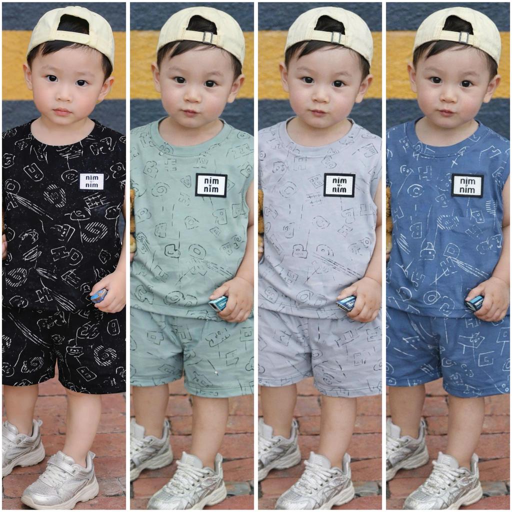 MIM Bộ Quần Áo Cộc Tay Unisex Cho Bé 7-50kg Chất Liệu An Toàn Thoáng Mát Thiết Kế Thời Trang 4 Màu 4 Bộ