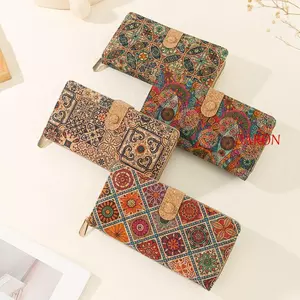 Ví in hình cổ điển DARON, có khóa kéo ngắn có khóa giấu nhiều khe cắm thẻ, Khe cắm thẻ hạt gỗ di động Thiết kế di động Hộp đựng thẻ hàng ngày
