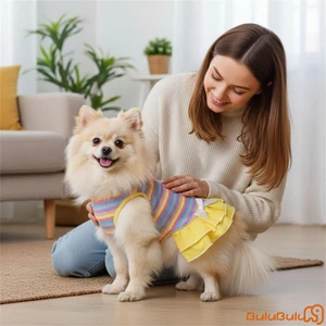 Đầm sọc mùa hè cho chó Trang trí nơ thú cưng dễ thương Váy xếp nếp không tay cho chó nhỏ vừa lớn