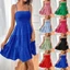 Thời Trang Nữ Spaghetti Dây Đeo Smocked Bustier Mini Dress Màu Xanh Xù Tầng Xoay Đầm Mùa Hè Thường Ngày Kỳ Nghỉ Đi Biển Mặc