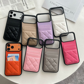 Vỏ điện thoại kinh doanh thẻ kép bằng da vải thiều kim cương cho iPhone 17 16 15 14 13 Pro Max