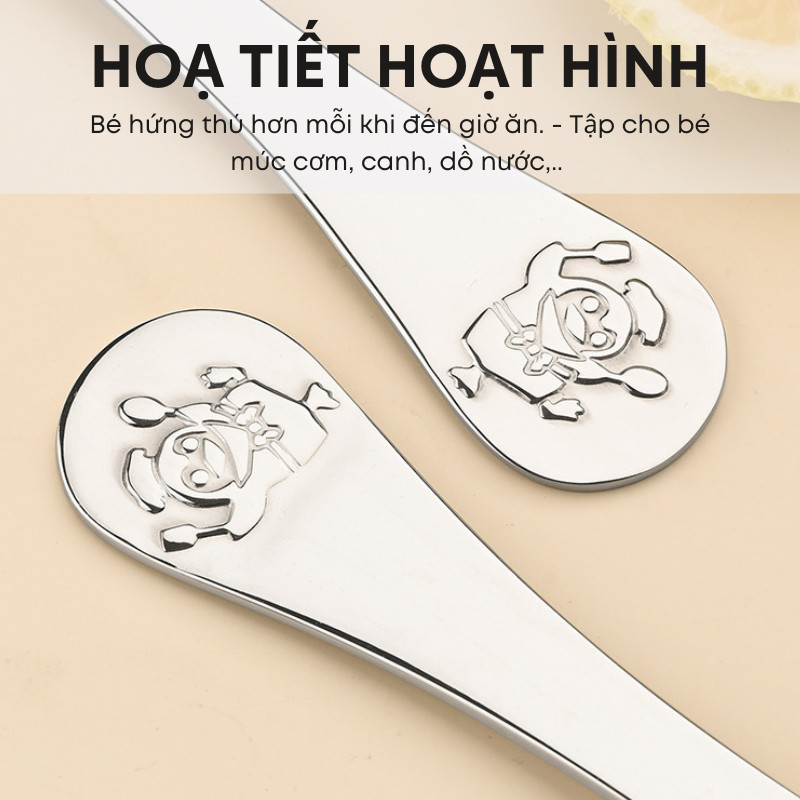 Bộ Thìa Ăn Dặm Inox 304/316 Cho Bé Từ 6 Tháng KOOBEE |Thìa Ăn Cho Bé Tự Ăn, Tập Xúc & Người Lớn Đút  Nhiều Size Lựa Chọn