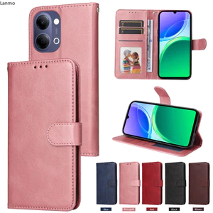 Ốp điện thoại cho VIVO Y05 Y31D Y21 Y11D Y11 Y500Pro Y500i X300 X300Pro V70 V70FE S50 Ví lật Vỏ điện thoại chống sốc bằng da màu trơn cổ điển