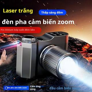 Đèn pin đội đầu, cảm biến sóng, chống thấm nước, 3 chế độ ánh sáng, có zoom gần xa, đèn pin trán