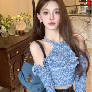 Sweet Hot Girl Phong cách ngắn gợi cảm Thời trang phong cách Pháp Áo một vai nữ Xuân hè Pure Desire Style Off-the-Shoulderneck Long @