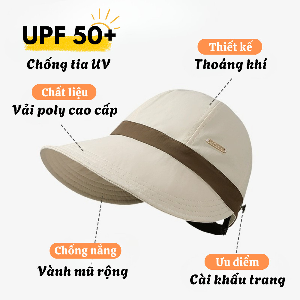 Mũ Bucket Nữ Vành Rộng Chống UV 99%, Nón Chống Nắng Phối Viền Hàn Quốc Form Đứng Thời Trang