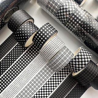 ENWEI 20mm * 5m 1 Cuộn [Dòng cơ bản màu đen] Băng Washi Đường kẻ sọc trắng mỏng Chất liệu trang trí Tạp chí Băng cho Nhật ký Người lập kế hoạch Album ảnh