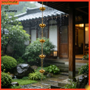 Linh hồn| Dây chuyền mưa hạng nặng Dây chuyền mưa kim loại Hạng nặng ngoài trời Lotus Rain Chain Kim loại Sân vườn treo mưa Cốc cho máng xối Downspouts Thác nước trang trí bền Rai
