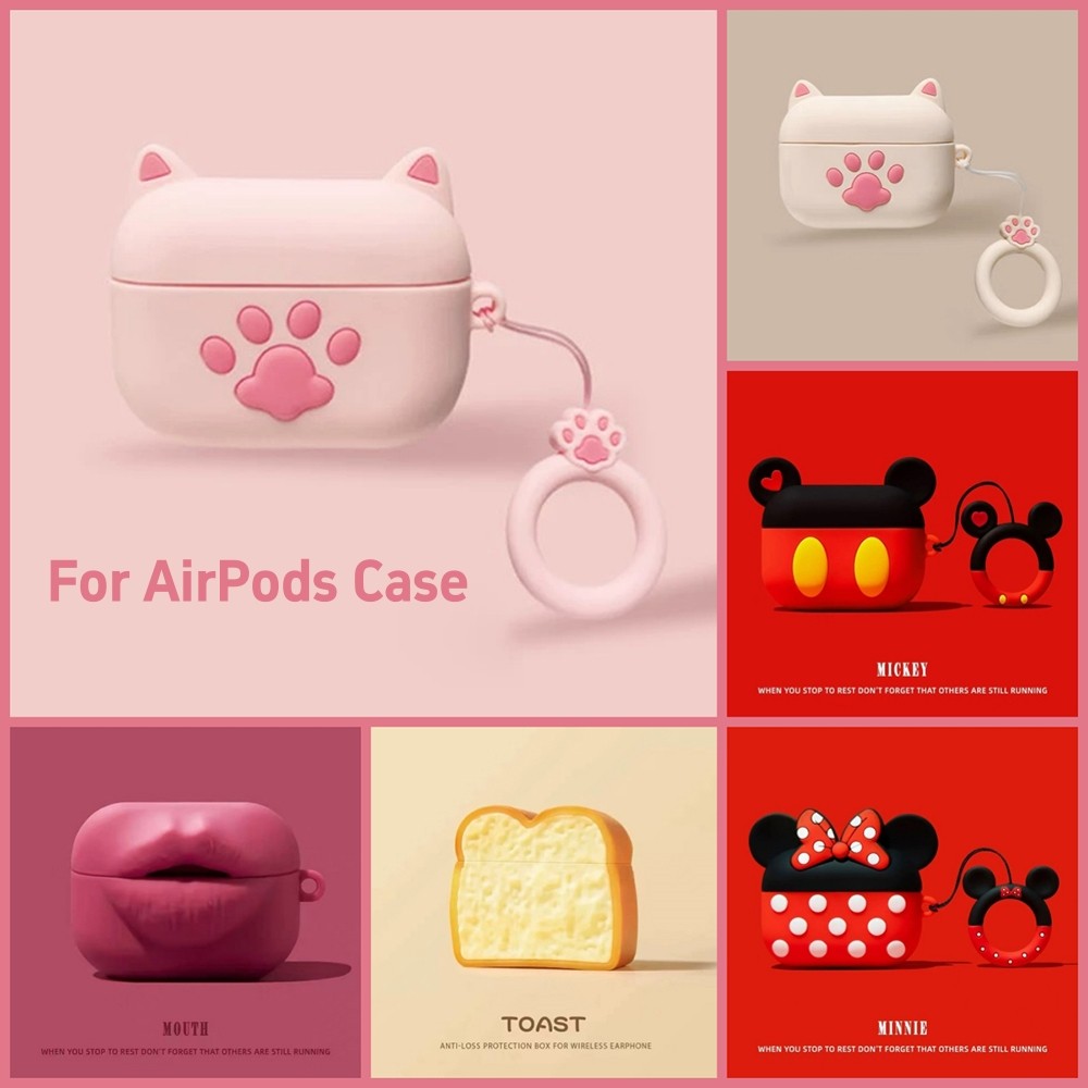 Vỏ tai nghe silicon hình chân mèo + mặt dây chuyền cho AirPods Pro3/Pro/Pro2/4/3/2/1