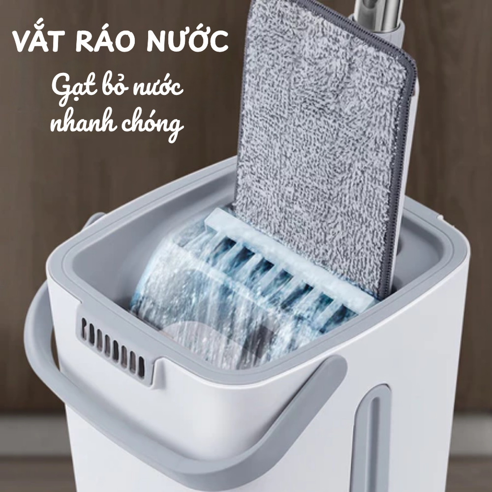 (BẢN NÂNG CẤP) Cây Lau Nhà Tự Vắt 360 Độ Kèm Xô Tiện Lợi Dino, Cây Lau Sàn Thông Minh Cán Thép Không Gỉ