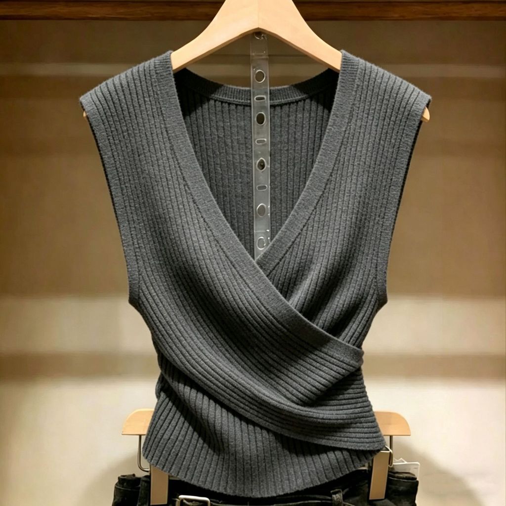 2026 Phong cách mới Pure Desire Style Áo Vest dệt kim không tay cổ chữ V gợi cảm, Áo thời trang sọc Sense Pit, Áo khoác mỏng vừa vặn mùa hè, Thích hợp cho trang phục thời trang nữ trẻ, Lời chúc phúc dòng chảy cốt lõi, Thể hiện sự quyến rũ độc đáo và Phong
