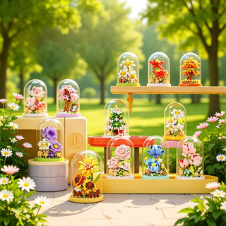 Mô hình khối xây dựng 3D – Hoa bất tử: Hồng & Phù Dung – Quà tặng 7/7 cho nữ – Lắp ráp hoa để bàn, kèm đèn & vỏ
