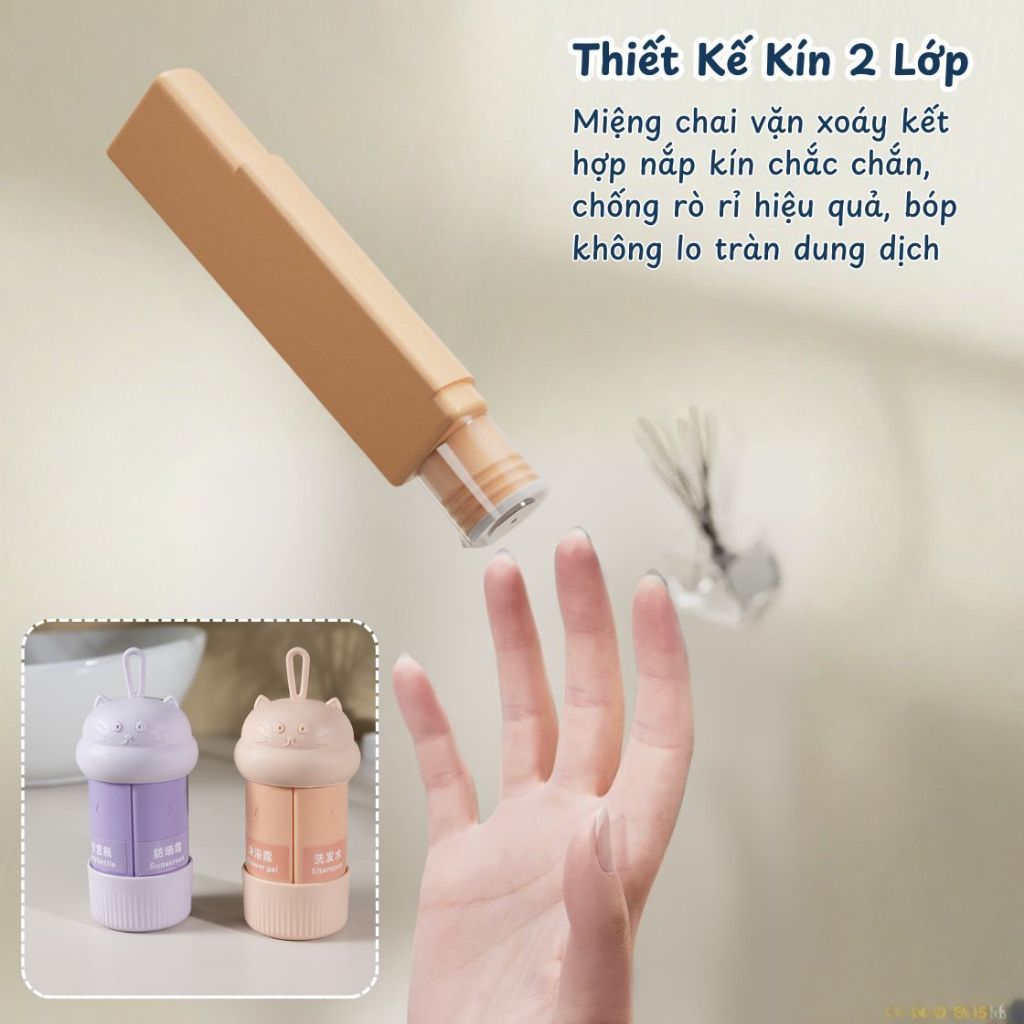 Bộ Chai Chiết Du Lịch 4 Ngăn Mini Dễ Thương, Lọ Đựng Mỹ Phẩm Shampoo Sữa Tắm Tiện Dụng