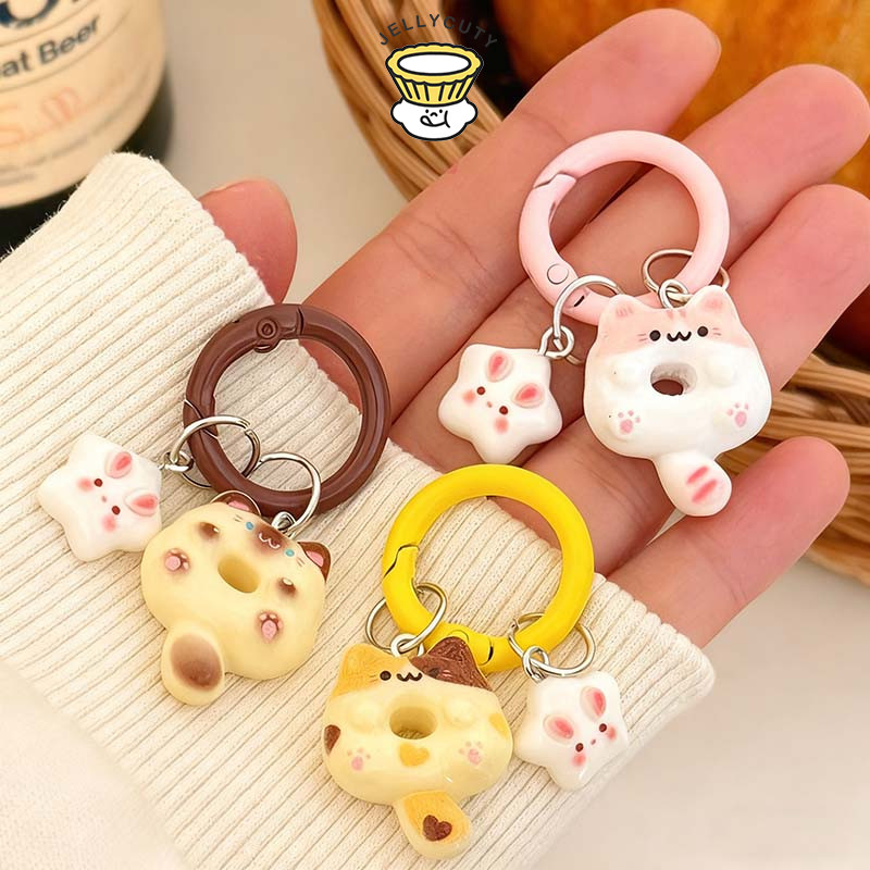 [jell] Hoạt Hình Dễ Thương Donut Mèo Mặt Dây Chuyền Móc Chìa Khóa Cô Gái Trái Tim Người Bạn Thân Ba Lô Đa Năng