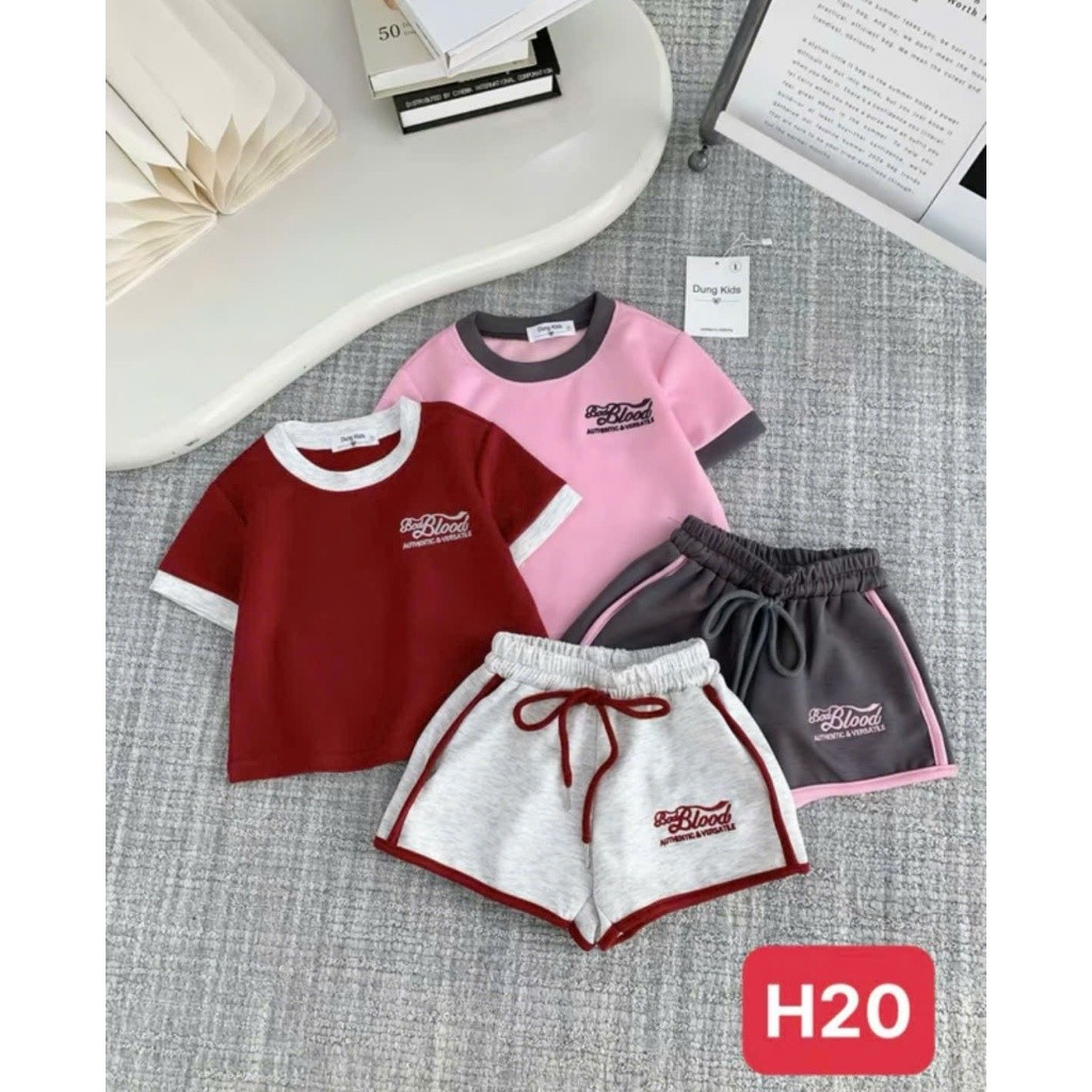 Set Bé Gái HỌA TIẾT QUẦN CHẠY SỌC BLOD K.Kid Bộ Mùa Hè Chất Cotton Mềm Mát Size 8-20kg M99