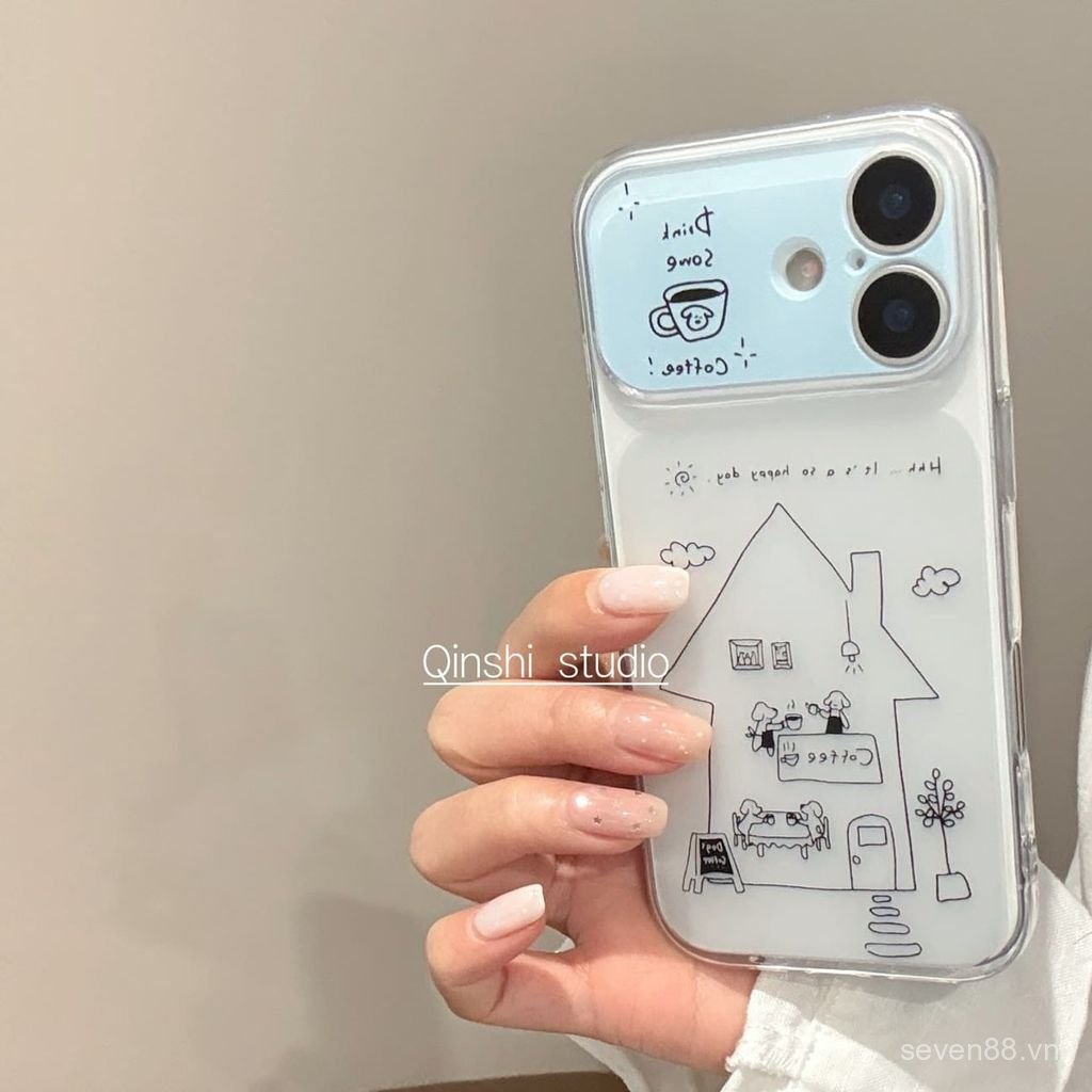 Ốp Điện Thoại Thích Hợp Cho iPhone 13 14 15 16 17 Pro max Plus Coffee House Puppy Cửa Sổ Lớn Chống Sốc Vỏ Bảo Vệ Chống Sốc Bao Gồm Tất Cả OZMB