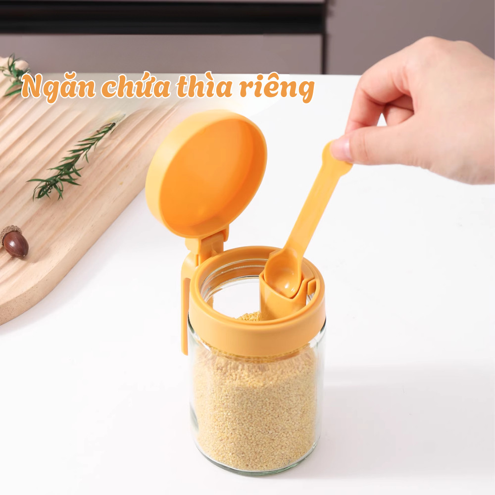 [MẪU MỚI] Hũ Đựng Gia Vị Thủy Tinh HomeMate Có Thìa Riêng – Lọ Gia Vị Nhà Bếp Chống Ẩm 400ml Cao Cấp
