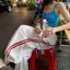 Quần yếm khô nhanh hợp thời trang Mỹ dành cho nữ mùa hè mỏng dáng rộng thẳng Quần ống rộng sọc mắt cá chân @ -