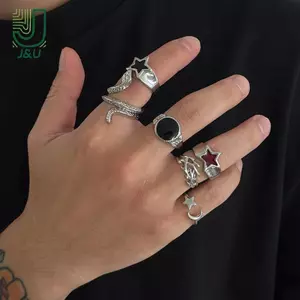Nhẫn nam Gothic sáng tạo không đều ngôi sao, có thể điều chỉnh size, phù hợp thời trang goth