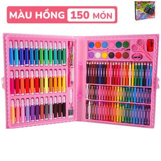 Bộ bút màu nước hộp quà tặng sang trọng, bộ dụng cụ vẽ đa dạng 150 cây cho trẻ em tiểu học, bao gồm bút chì màu và cọ