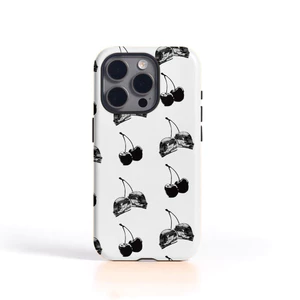 Họa tiết mũ bảo hiểm anh đào màu đen F1 Thích hợp cho iPhone 17Promax 16Pro 15 11 12 13 14 xs XR 17Air Vỏ cứng hai lớp chống sốc M50O