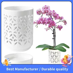 Chậu hoa lan có lỗ, Nồi hoa lan bằng gốm 4 Inch để bò sát, Chậu trồng hoa trong nhà ngoài trời, thoáng khí Dễ dàng lắp đặt màu trắng