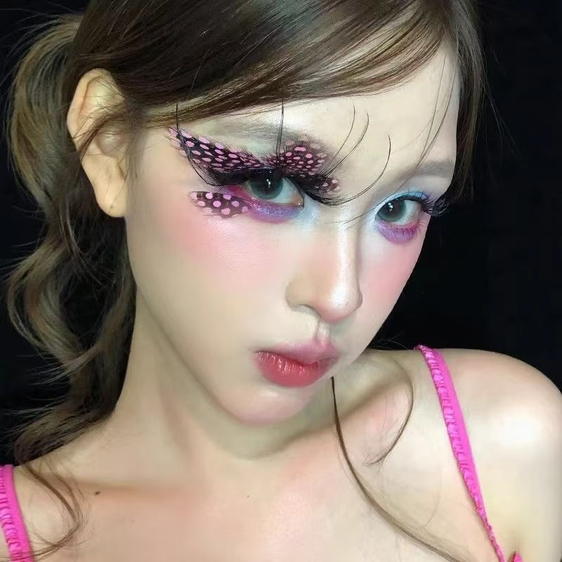 Phụ kiện mắt lông vũ, lông mi phong cách hotgirl hai chiều - màu xanh cho trang điểm và làm trang sức