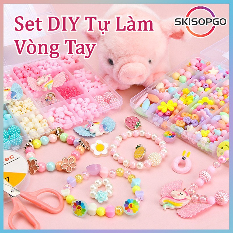 【SKISOPGO】Bộ Đồ Chơi Diy Xâu Vòng Tay,Set 24 Lưới Đồ chơi cho trẻ em gái Tự làm, DIY Tự Làm Vòng Tay,Sáng Tạo Cho Bé