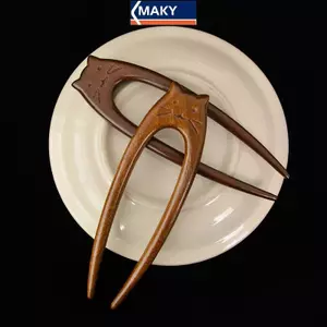 MAKY Kẹp tóc gỗ hình chữ U phong cách Trung Hoa dành cho nữ và bé gái, phụ kiện thời trang dễ thương