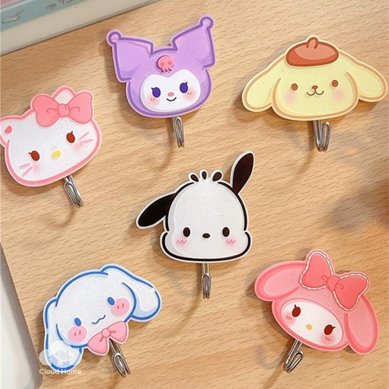 Móc treo Kuromi không cần khoan, móc treo phòng tắm Sanrio, móc treo acrylic liền mạch dễ thương.